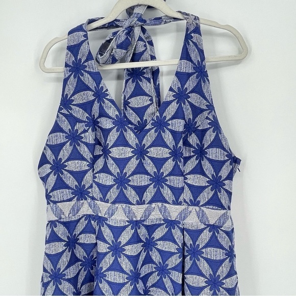 ModCloth Resplendence Jacquard Blue Floral Flattering A-Line Halter Dress XL - Picture 2 of 6
